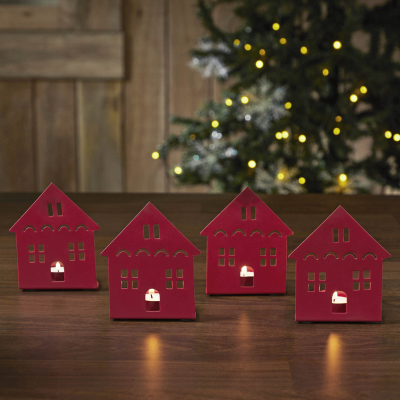 Ensemble de 4 bougies chauffe-plat Festive Finds 4,5 x 3,75 x 2,25, Rouge campagnard