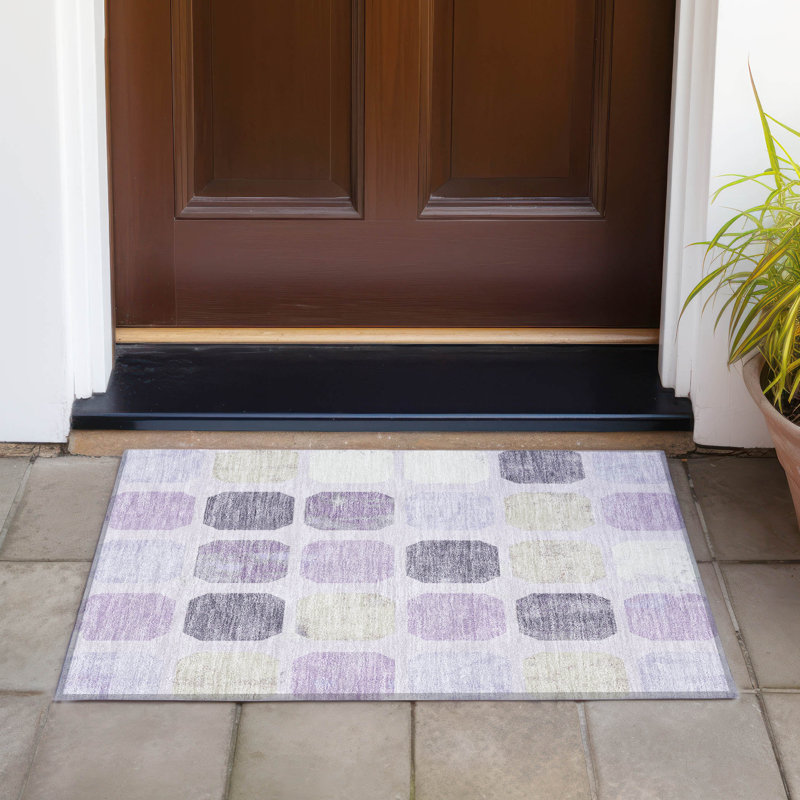 Tapis géométrique intérieur / extérieur lavable à la machine Kimberlin ACN2182, Rectangle 1 pi 8 po x 2 pi 6 po