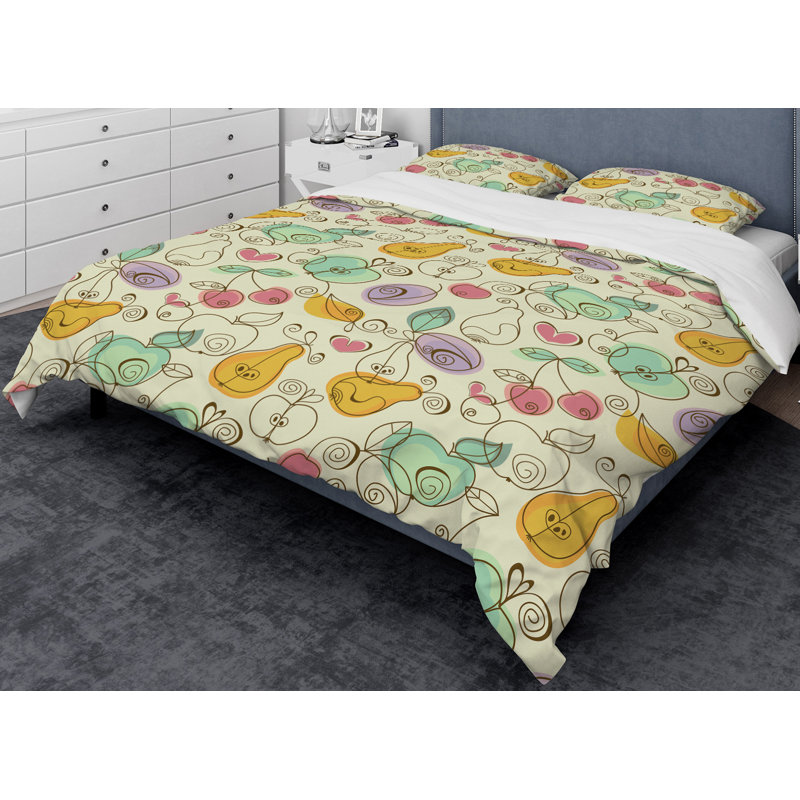 Ensemble de housse de couette pommes, poires et cerises designart, Housse de couette très grand + 2 taies décoratives