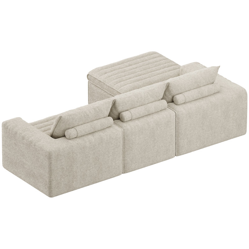Canapé modulaire Boneless de 106,7 po avec siège profond, canapé rembourré en forme de L pour le salon, canapé moderne à 3 places sans os avec repose-pieds mobile, housse amovible, aucun assemblage requis