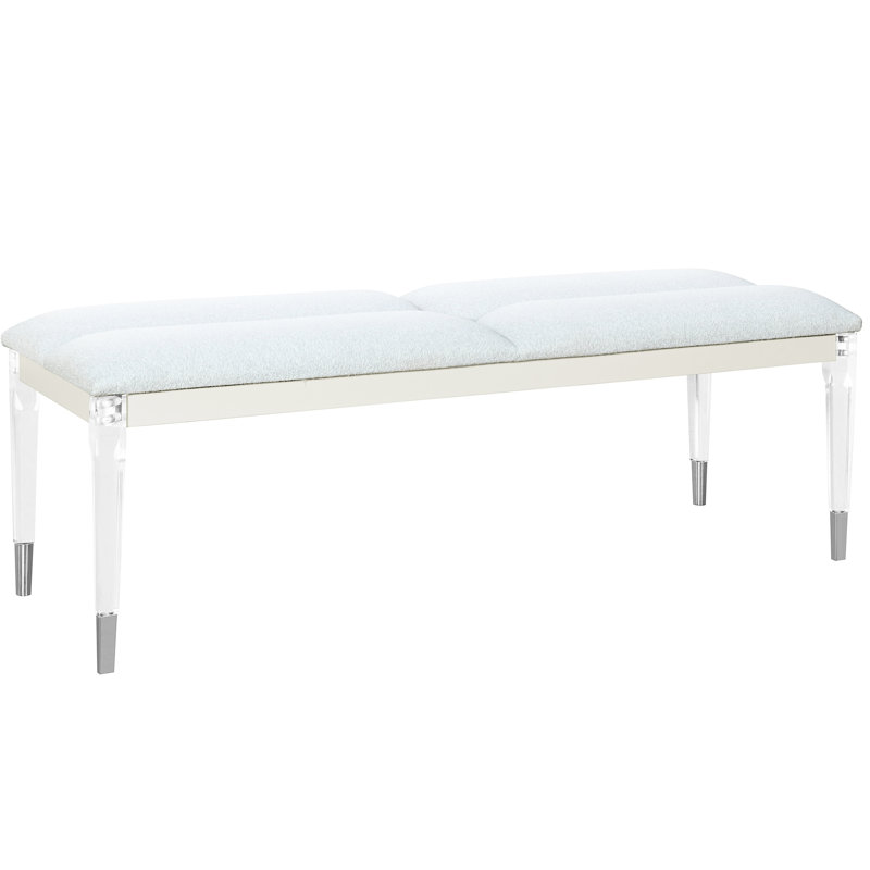 Banc de chambre à coucher avec pieds et assise en acrylique en bois massif de couleur blanc champagne