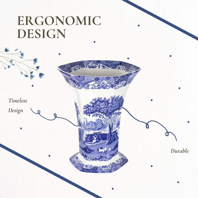 Spode Blue Italian Hexagonal Vase 10.5"