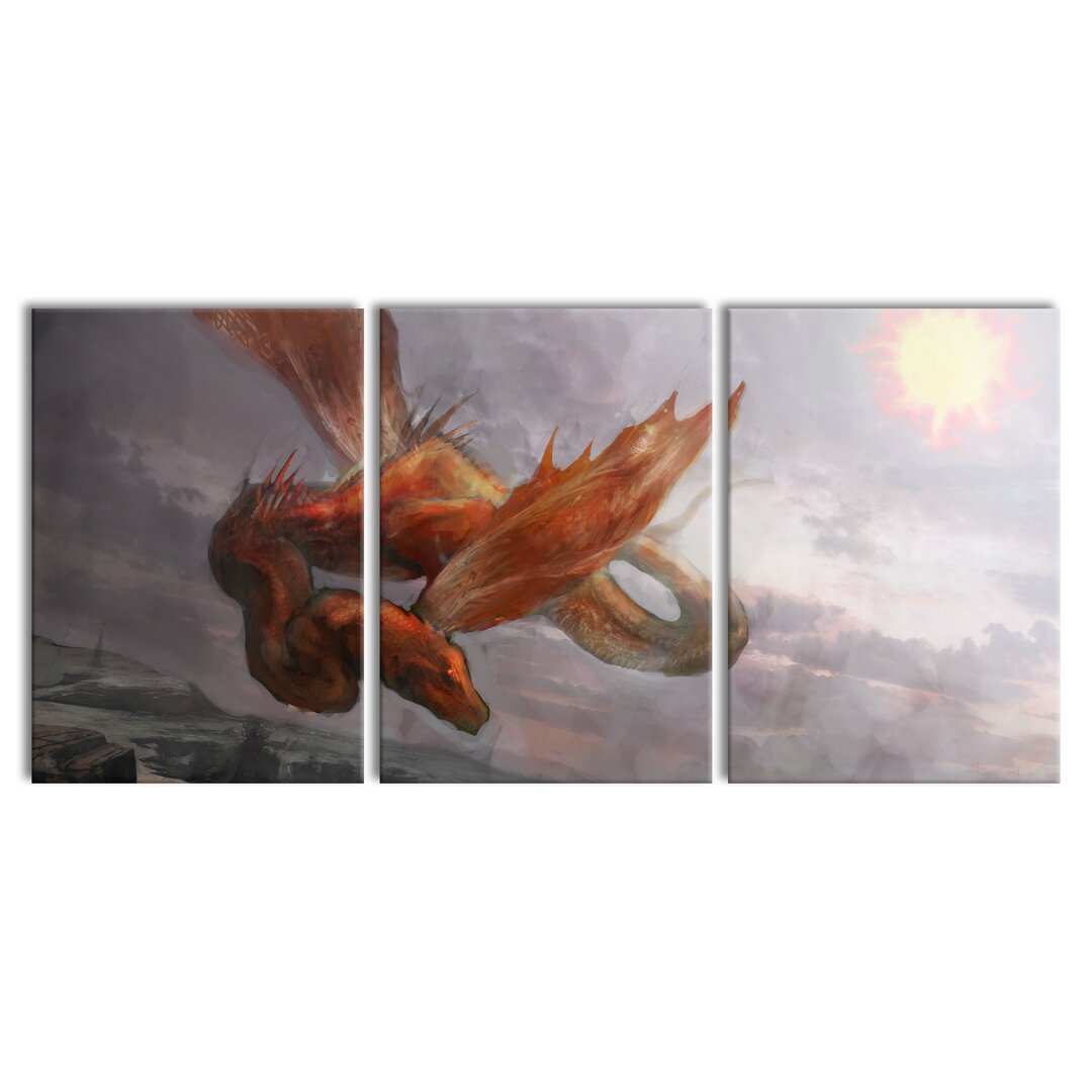 3-tlg. Leinwandbilder-Set Red Serpent Dragon