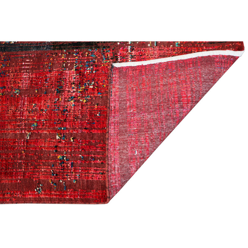 Hand Knotted Abstract Area Rug in Black/Blue/Red, Rectangle 10' x 14'