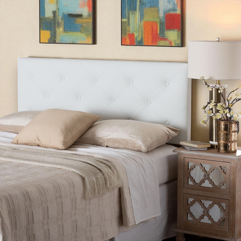 Neace Upholstered White Button Tufted Faux Leather Full Headboard, 52.42'' H X 55.60'' W X 3'' D, Full / Double, White