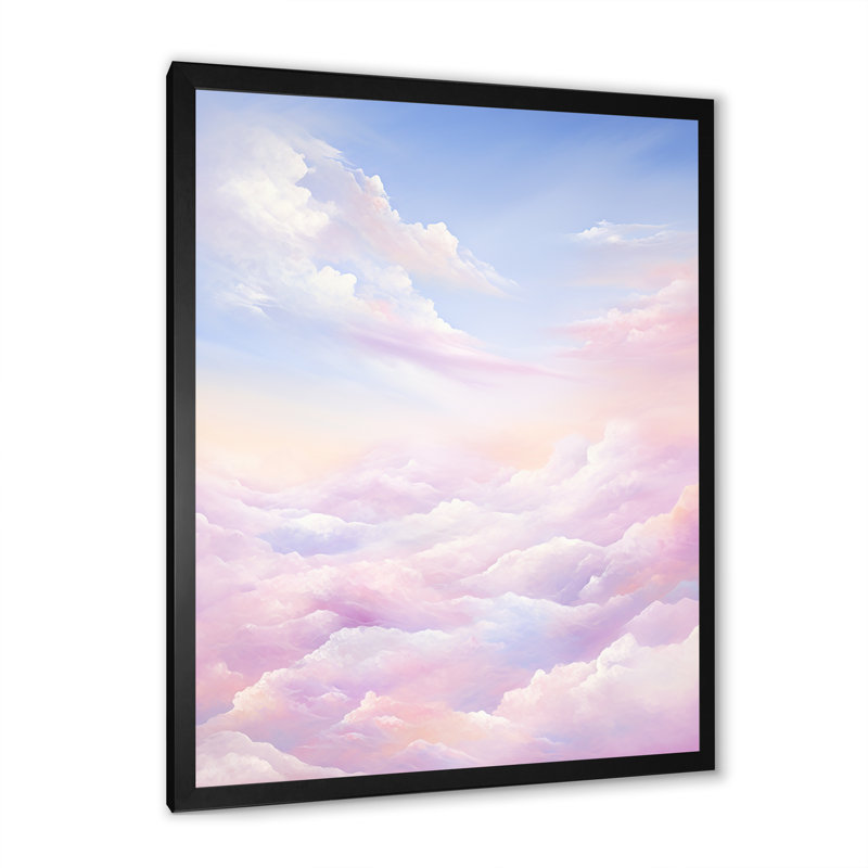 «Pink Clouds Scenery Minimalisme», reproduction sur toile, H 40 po x l 30 po x P 1,5 po, Cadre simple noir