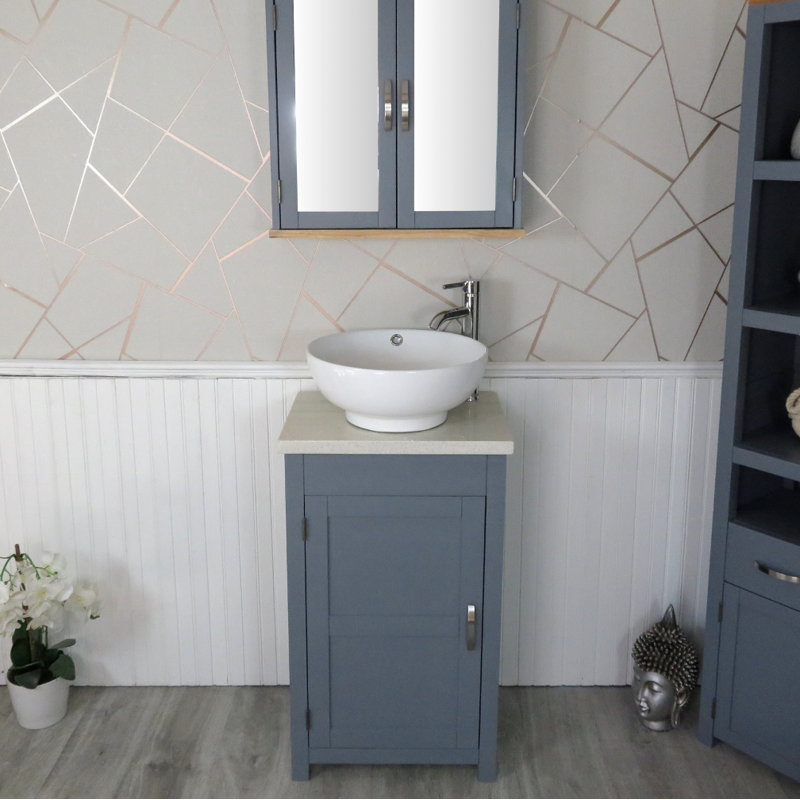 Scurlock 515mm Single Bathroom Vanity with Vessel Stone Basin, Grey Quartz, Grey