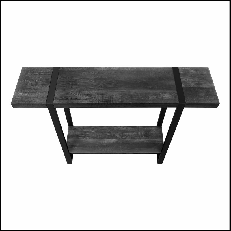 Modern Narrow Accent Table, Contemporary Sofa Side Console with Durable Metal Frame and Stylish Black Laminate Top for Entryway
