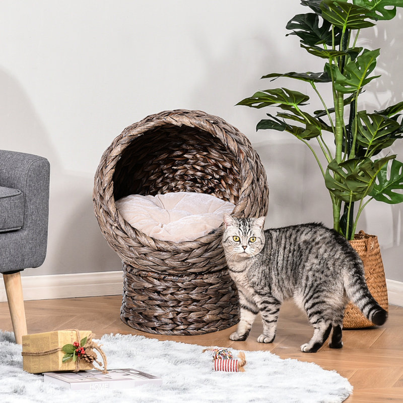 Lit surélevé pour chat, 23,5 po, gris avec coussin confortable pour les chats d'intérieur pesant jusqu'à 8 lb H, panier mobile, gris, petit