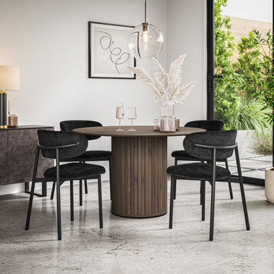 Arlo Black Table Top W Black Legs + Myla Linen Dining Chair Grey Set Of 4