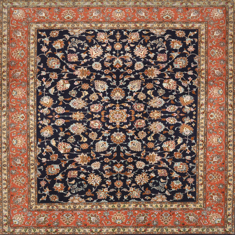 Tapis traditionnel bleu / rouge Fix, Carré 7 pi