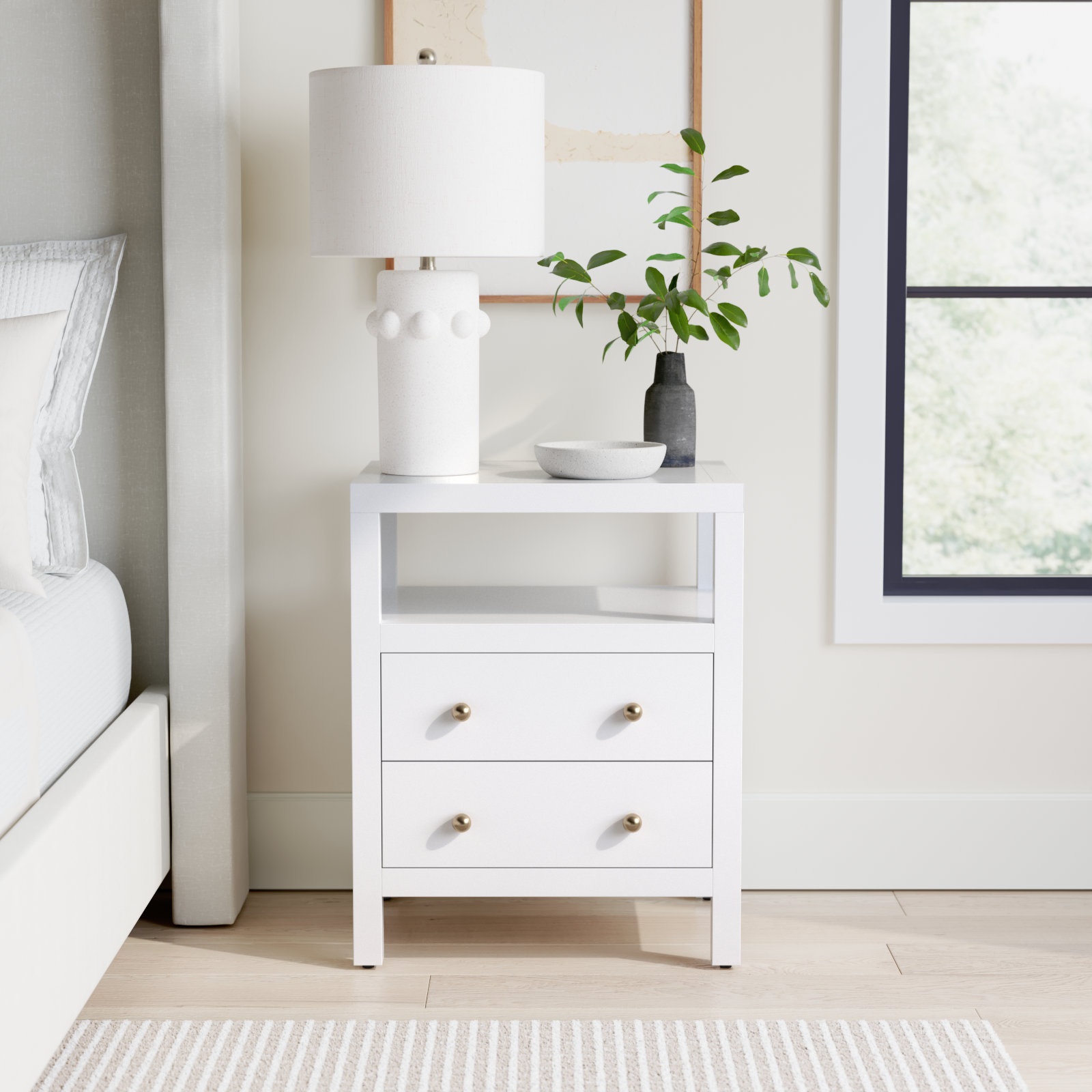 Celine 21" Acacia Nightstand, Smooth White