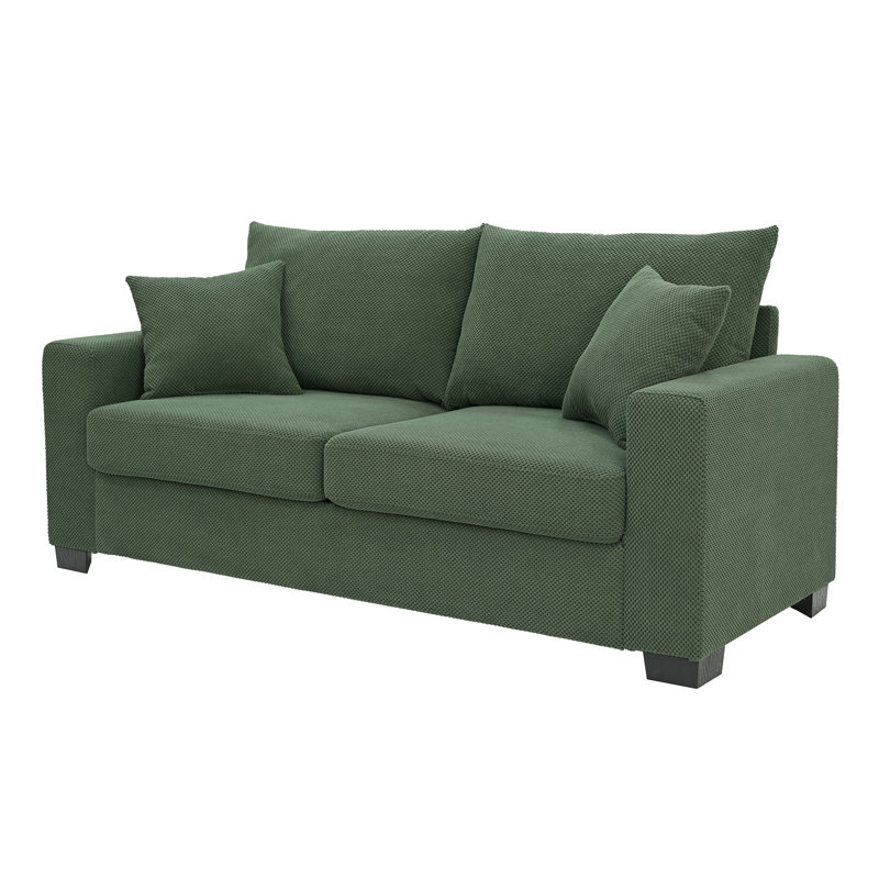 69" Classic Loveseat Sofa With 2 Pillows, Dark Green