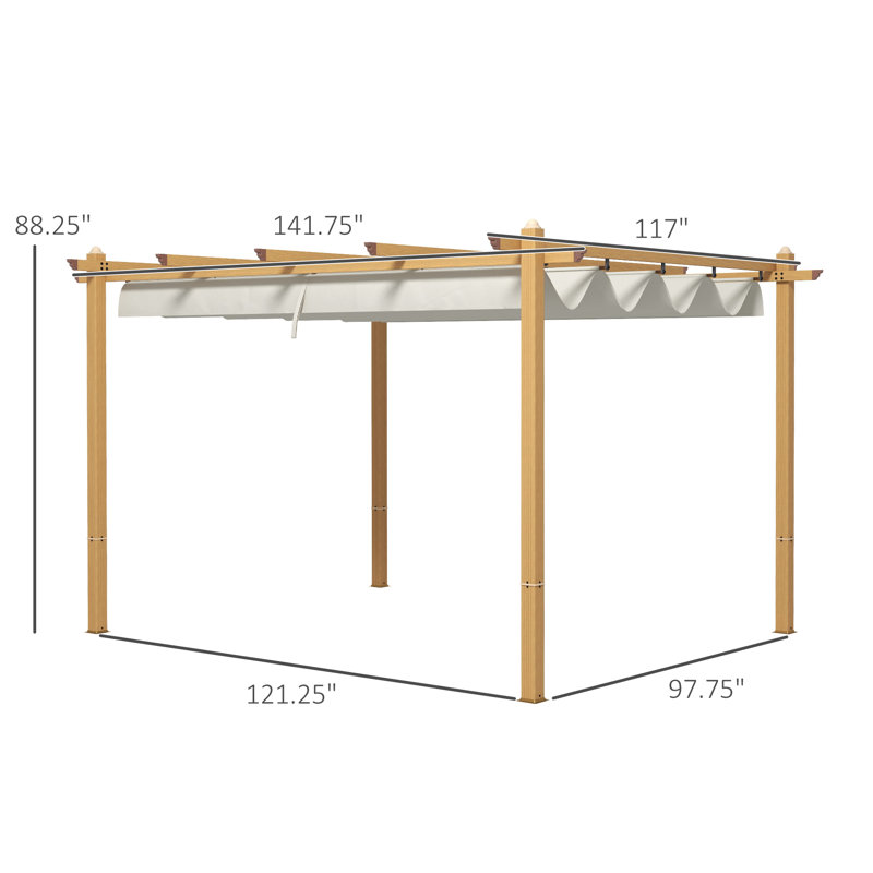 Cream White 10' x 12' Aluminum Pergola with Retractable Canopy