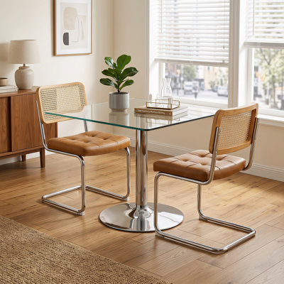 Ensemble de table de salle à manger 39 "en verre trempé pour 2 personnes avec chaises chromées