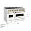 ZLINE Autograph 48 po. Cuisinière à gaz classique DuoPro en acier satiné avec portes blanches et accents bronze-128905090-128905092