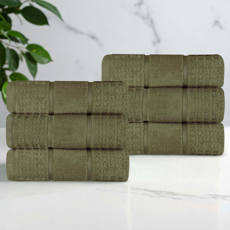   Zero-Twist Cotton Hand Towel Set - Honeycomb Waffle Texture - Quick-Dry, Forest Green
