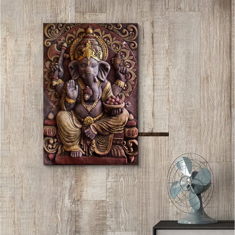 «Ganesha Hindu God Sculpture», reproduction d'art sur toile encadrée, H 24 po x l 16 po x P 1,5 po