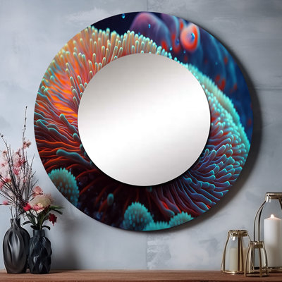 Ondich dans l'océan - miroir mural de plage unique, miroir rond traditionnel, impression d'art en métal