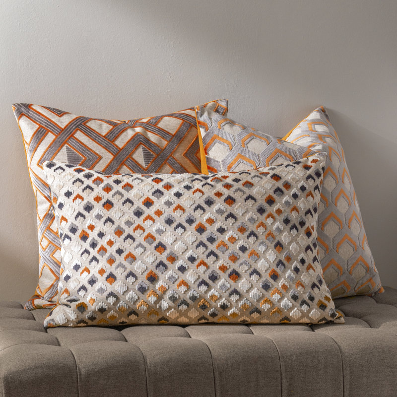 Pikus Geometric Rectangular Lumbar Cushion, Orange/Grey