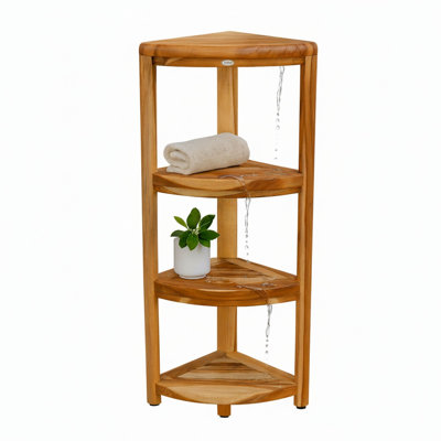 Oasis Bathroom Elegance EcoDecors 4-Tier Shower Shelf, Snazzy Corner, Teak Corner Shower Shelf, Shower Stand Corner, in Earthy Teak