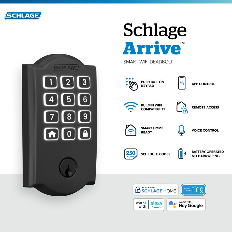 Arrive Smart Wifi Deadbolt With Camelot Trim, Matte Black