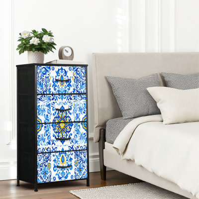4 Drawer Dresser for Bedroom, Narrow Chest of Drawers, Wooden Top and Study Iron Frame 18"x37.5"-(WxH)