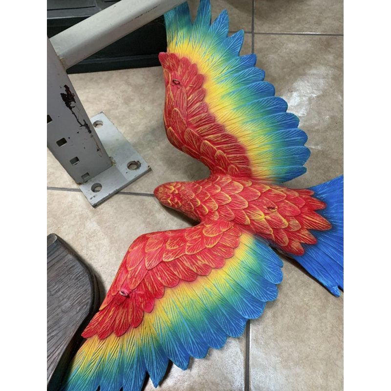 Red Flying Macaw Parrot Life Size Statue, Red/White/Yellow/Blue