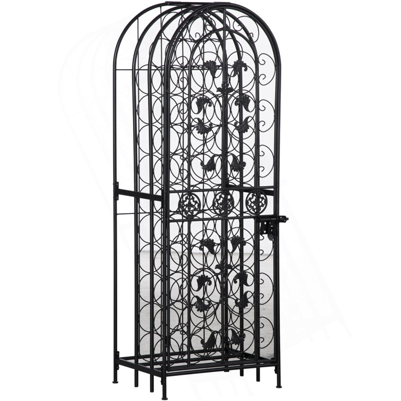 45 Bottle Wrought Iron Wine Rack Jail With Lock - Black