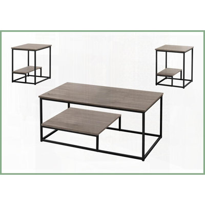 Ensemble de tables basses contemporaines 3 pièces avec tables de bout - stratifié brun & amp; Métal noir, espace de rangement spacieux pour le salon