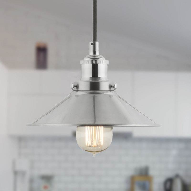 Luminaire suspendu conique à 1 lumière Gravette, Nickel brossé