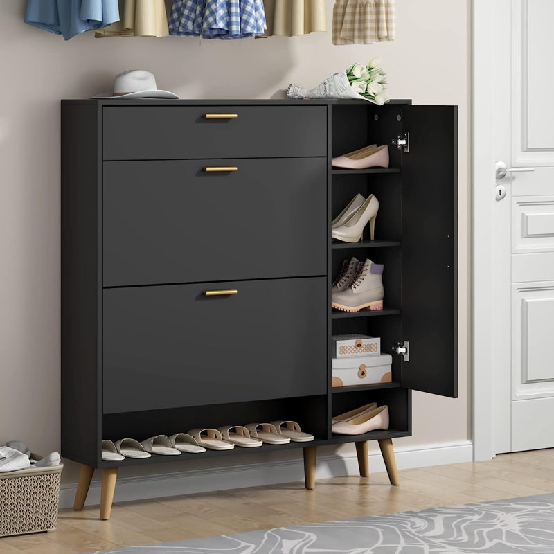 Boules 20 Pair Shoe Storage Cabinet, Black