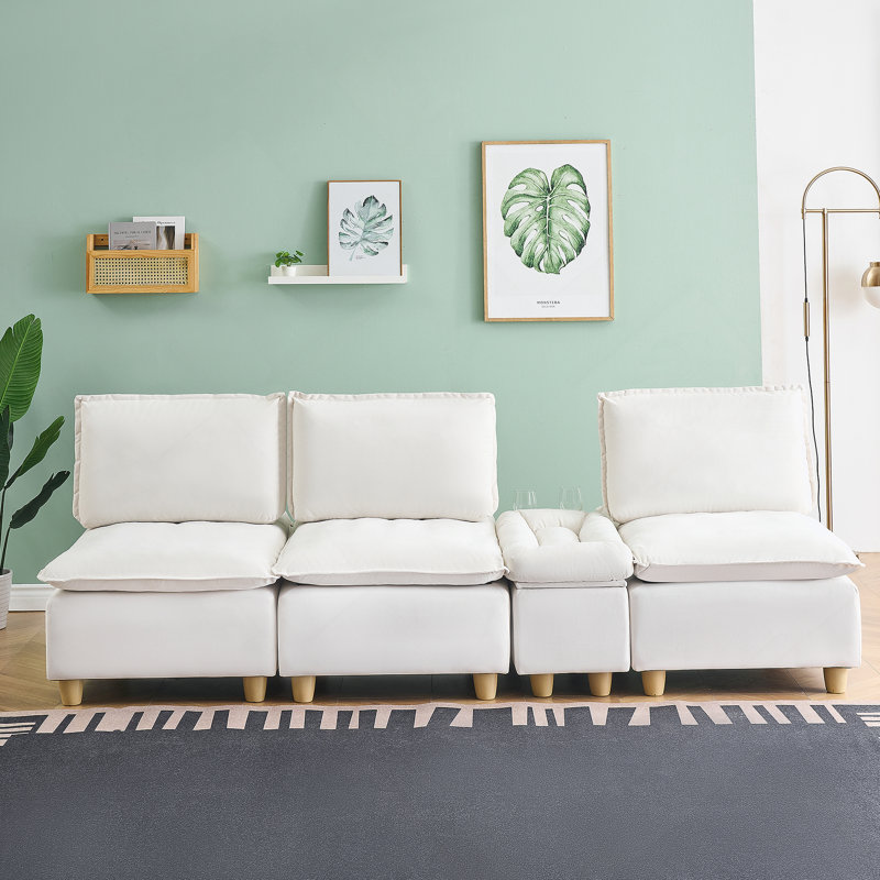 Minimalist Three-Seater Flannel Sofa With Storage And Adjustable Backrest For Living Rooms And Balconies