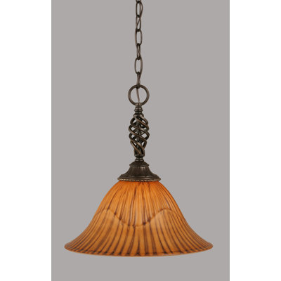 Luminaire suspendu en chaîne Pierro Eleganté, fini granit foncé avec verre tigre
