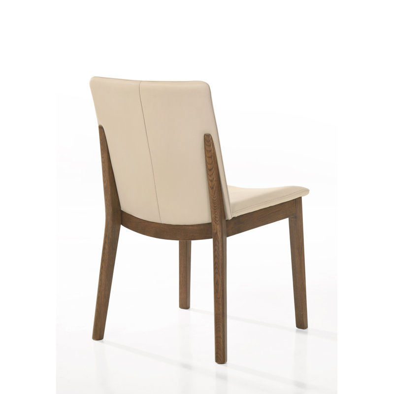 19'' H Genuine Leather Upholstered Side Chair, Light Mocha