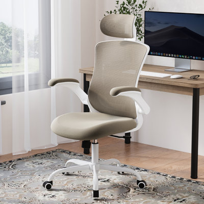 Inbox Zero Ergonomic Mesh Office Chair with Flip-Up Arms, Adjustable Height & Lumbar Support - Breathable Task Chair