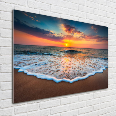 Glass Print Wall Art 100X70cm Image Printed On Glass Decorative Wall Picture Behind Toughened / Tempered Safety Real Glass For Kitchen & Living Room Theme:Sunset By The Sea