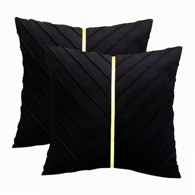 Luxury Velvet Pillow Covers - Set of 2 | Modern Decorative Couch Pillowcases for Living Room, Bedroom, Sofa, Bed - Soft & Stylish Home Decor-Black