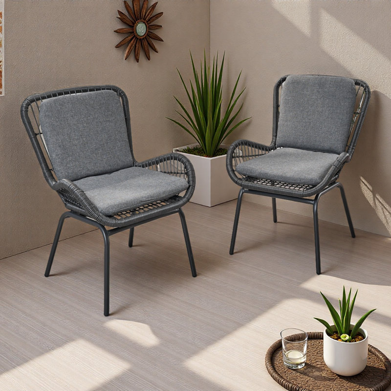 Chaise de patio avec coussins (ensemble de 2), Gris