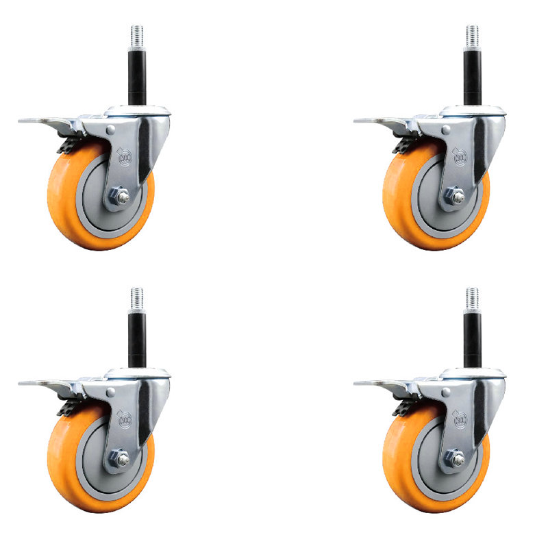 Frein de verrouillage à roulettes extensibles 4 pouces en poly 316SS 3/4 po, Jaune