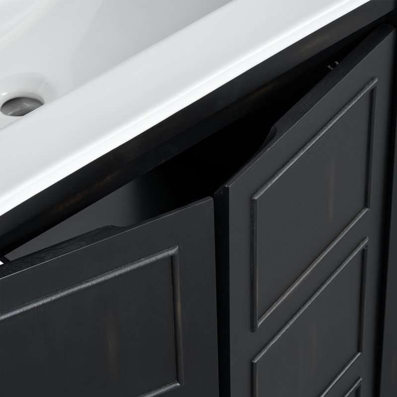  Meuble-lavabo simple avec comptoir en céramique, Noir