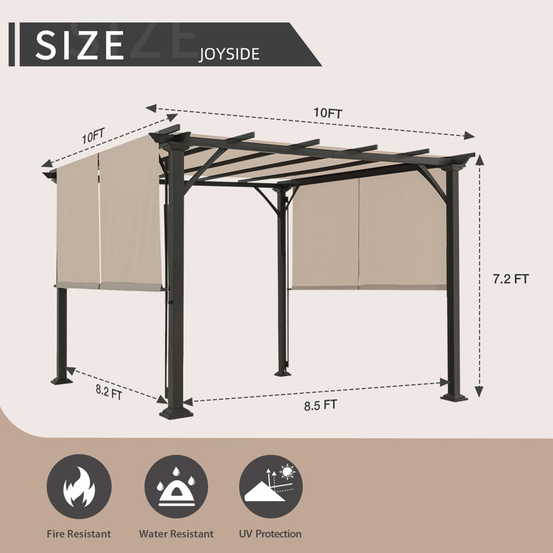 Joyside 10 Ft. W x 10 Ft. D Metal Pergola with Canopy