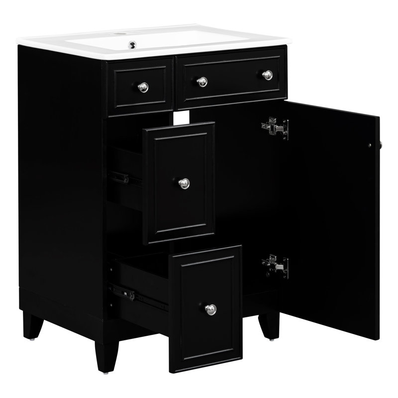 Meuble-lavabo de salle de bain avec lavabo en céramique avec tiroir, porte et armoire de rangement, Argent argent