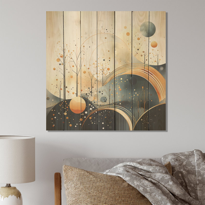 Yellow And Black Landscape Symphony II - Abstract Landscape On Wood Print, 15" H x 15" W