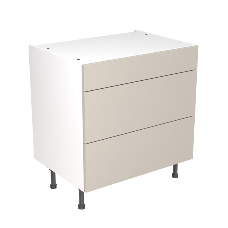 KitchenKit Flatpack Value Slab Standard Matt Base Unit 3 Drawer, 87cm H x 80cm W x 57cm D, Light Grey