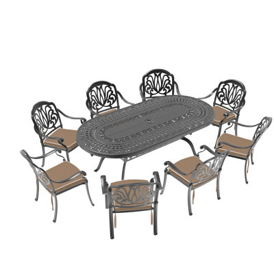Ensemble de 9 meubles de patio en aluminium coulé avec cadre et coussins de siège