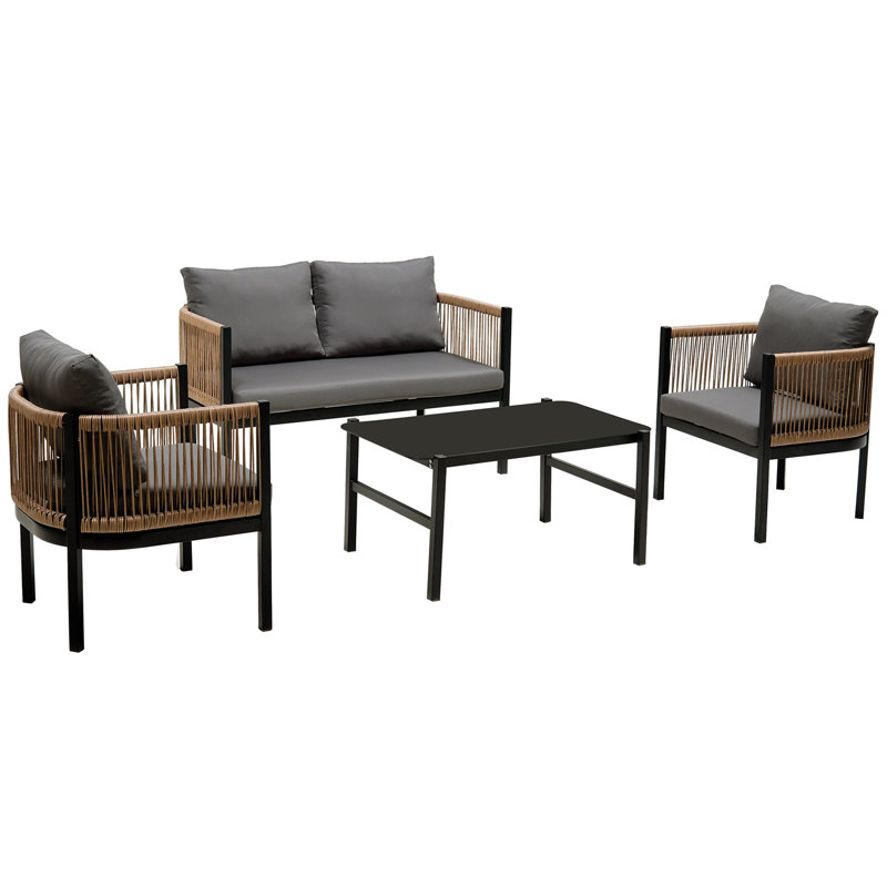 U-shape Multi-person Outdoor Sofa Set With Table , Gray