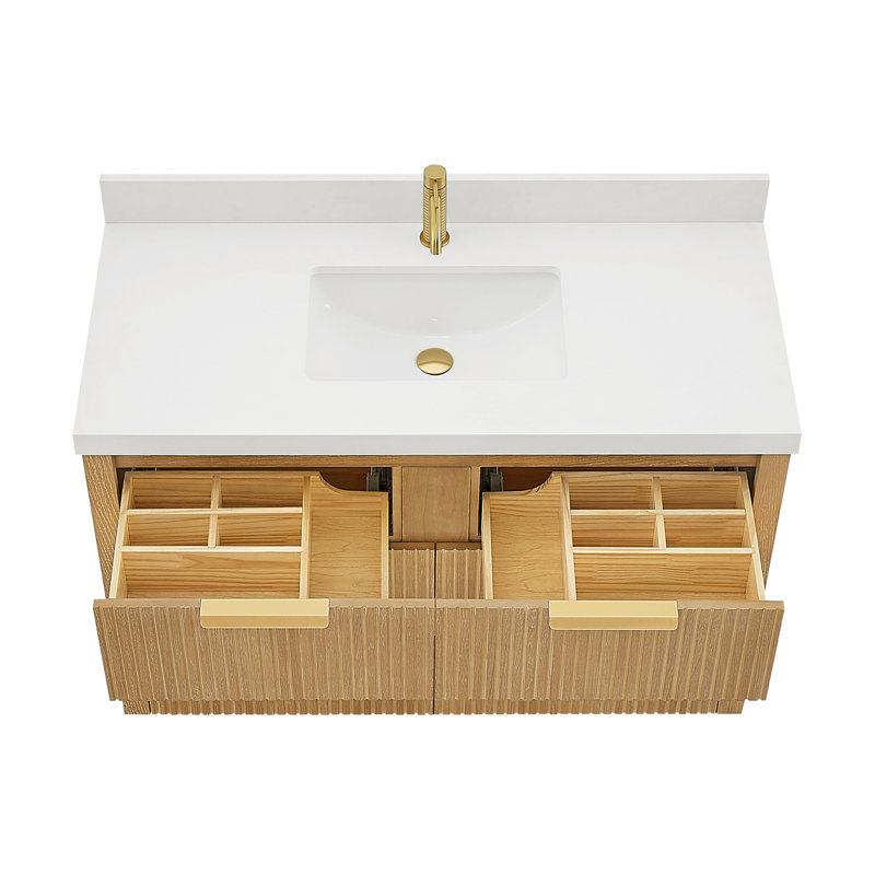 Ensemble de meuble-lavabo simple autoportant 48 po gris cendré délavé avec comptoir en pierre de quartz blanc Santarem, 48"