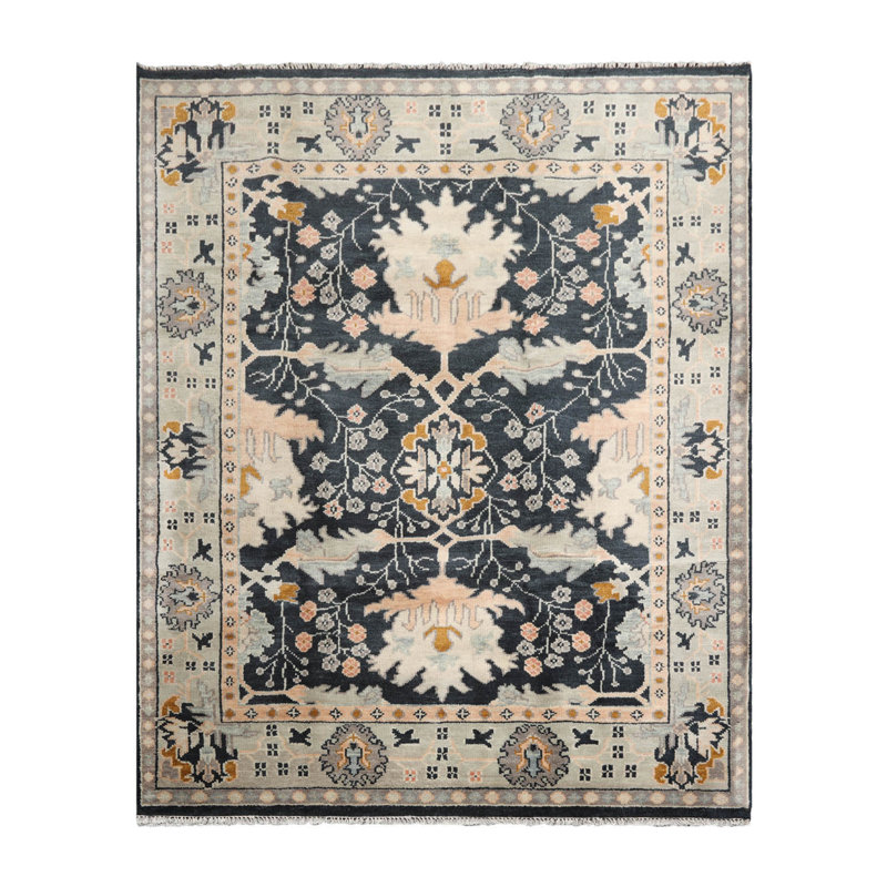 Tapis turc bleu noué à la main Oushak William Morris, Rectangle 9 pi x 12 pi