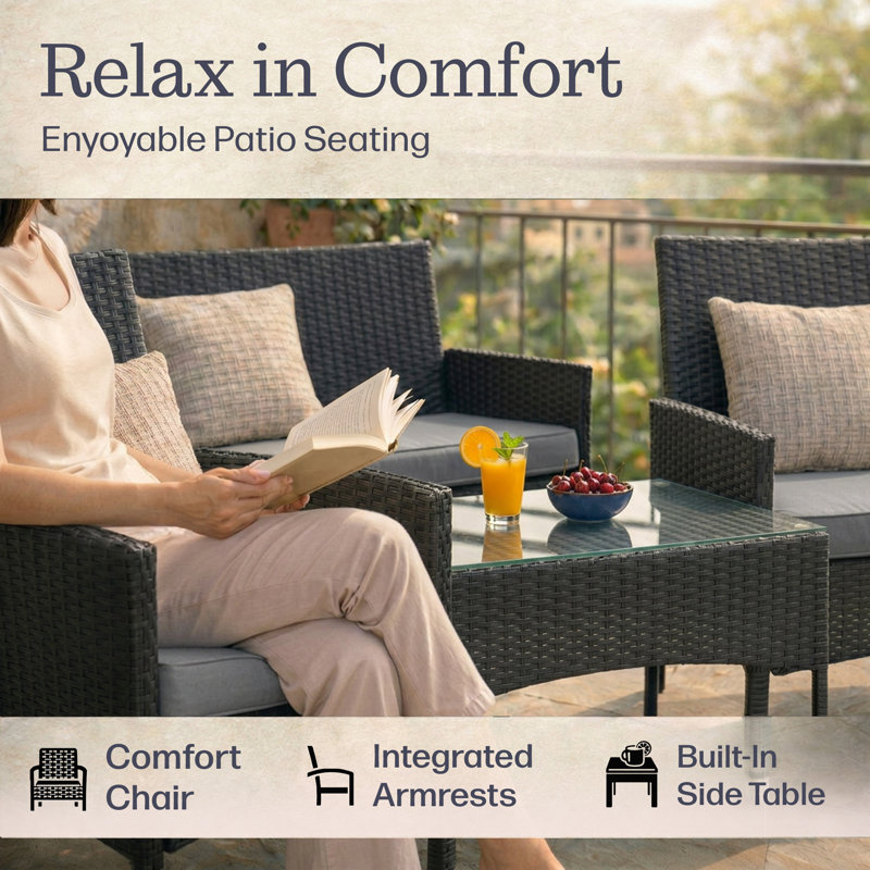 Lavish Home 4PC Patio Furniture Set with Couch, Chairs, and Table (Black)
